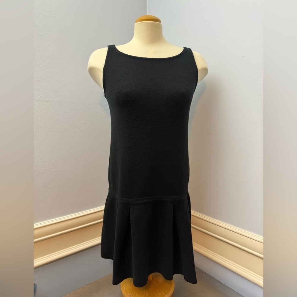 ZARA Black Knitted Round Neck Pleated Hem Mini Tunic Dress